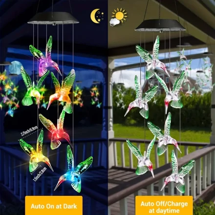 Outdoor LED solar wind chime, color changing wind chime light Hummingbird, love, butterfly wind chime LED decorative light Suitable for garden, balcony, party, patio, window decoration