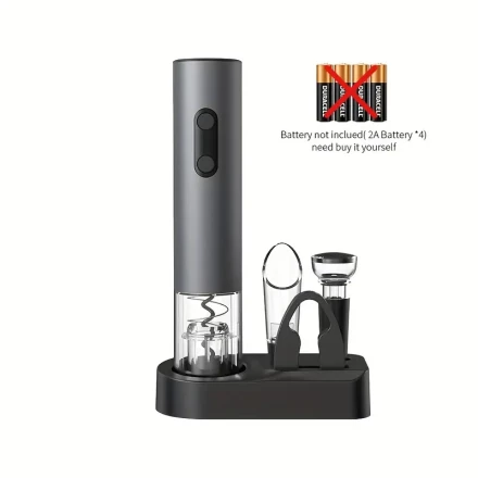 5-in-1 Electric Wine Opener Gift Set Electric Wine Bottle Opener Battery Operated Corkscrew with Foil Cutter, Wine Pour, Wine Stopper and Storage Base, Ideal Wine Gifts for Birthdays, Weddings, Housewarmings