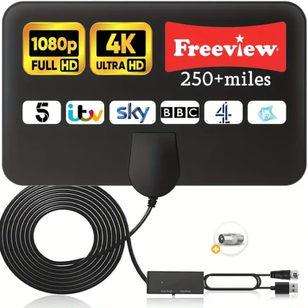 2024 High-Definition Indoor Digital TV Antenna with Amplifier - 5.0meter Coaxial Cable, 250 Mile Range, Supports HD & Ultra HD Channels