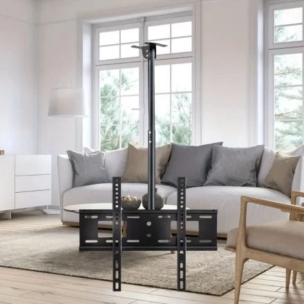 1pc Heavy-Duty Stainless Steel Ceiling TV Mount, Adjustable Height 81.28-182.88 cm Rod, Supports up to 40.82 KG, No Battery Required