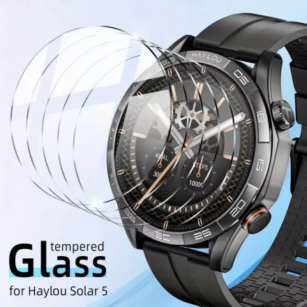 Haylou Solar Watch 5pcs 9H Tempered Glass Screen Protector, HD Clear, Glossy, Water-Resistant, Full Coverage Anti-Scratch Film Accessories