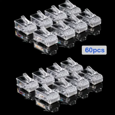 60pcs/22pcs Cat6 RJ45 Connectors, Transparent Ethernet Cable Crimp Connectors UTP Network Plug for Solid Wire & Standard Cable, Golden-Plated Contacts for Gigabit Ethernet, Compatible with Amazon Alexa, Network Cable Connector | Transparent Design | Highp