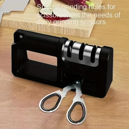 1pc Ambidextrous Stainless Steel Knife and Scissor Sharpener - 4-in-1 Multifunctional Sharpener with Metal Handle, Manual, No Batteries Required - Ideal for Culinary Blade Sharpening