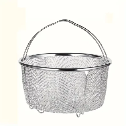 1pc Stainless Steel Mesh Basket with Handle, Multi-functional Steamer Insert for Pot, Versatile Drainer for Frying, Boiling, Steaming, with Scald Prevention Design, for Vegetables, Seafood
