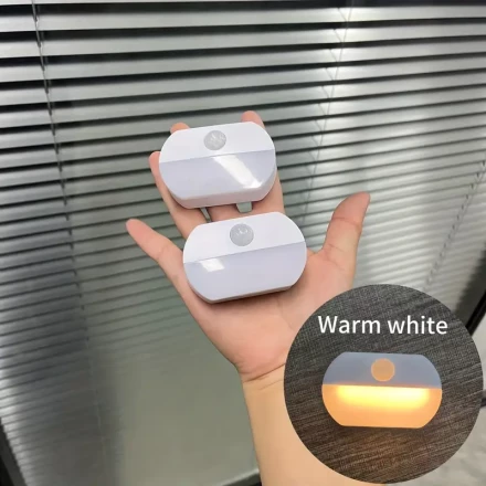 2pcs Smart LED Night Lights with Motion Sensor - Battery-Powered, Wireless, for Indoor/Outdoor Use in Hallways, Stairs, Bathrooms & More (Batteries Not Included)