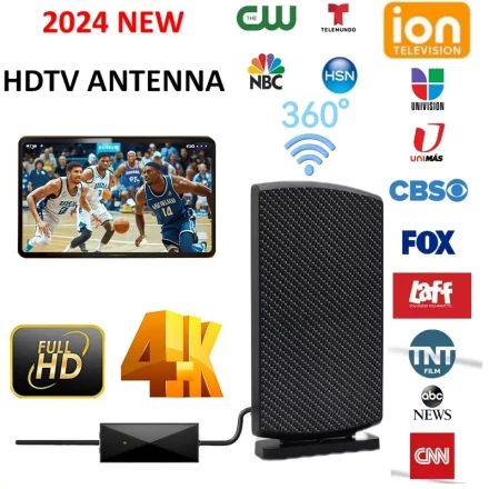 HDTV 4K Indoor/Outdoor Antenna - Enhanced Signal Booster for Long Distance Reception, Supports 1080P HD, Compatible with Multiple TV Channels Including ABC, CBS, FOX, and More