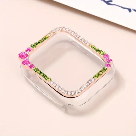 New Product Suitable for Watch Single Row Diamond Flower Electroplating Integrated Tempered Film 40mm 41mm 44mm 45mm Protective Case iwatch456789 Generation SE Watch Case