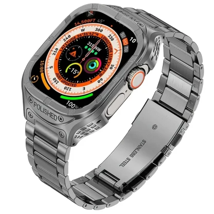 Stainless Steel Band And Case Compatible Apple Watch Band 49mm 45mm 44mm 42mm,Rugged Metal Strap And Protective Bumper Cover For Men IWatch Series 9 8 7 6 5 4 3 2 1 SE Ultra/Ultra 2