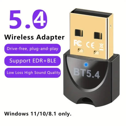Plug & Play USB Wireless 5.4 Adapter - Wireless Dongle Receiver for Computers, Headsets, Keyboards, Mice & Speakers - Compatible with Windows 11/10/8.1 & Backward Versions