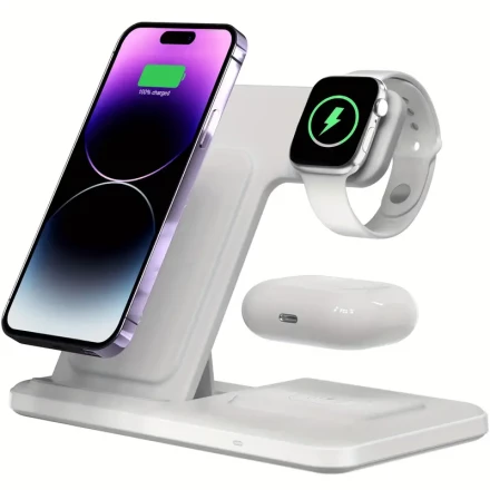 3in 1 Wireless Charging Station, Foldable Wireless Charger Stand for iPhone 16-11/Pro/Max/Mini/8/Plus/X/XR/XS/X/SE, for Samsung Series S24 Ultra/Note, for iWatch Ultra/2-10/SE, for Airpods 3/2/Pro/Pro2