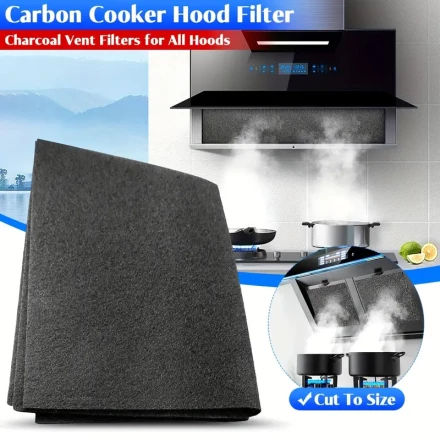1pc Premium Carbon Activated Kitchen Vent Filter - Odor-Eliminating, Grease-Capturing Charcoal Filter, Customizable Fit for All Range Hoods, Durable Polyurethane, Black, 56.9x46.99 cm, Grease Filtering|Sleek Black Filter|Efficient Filtration