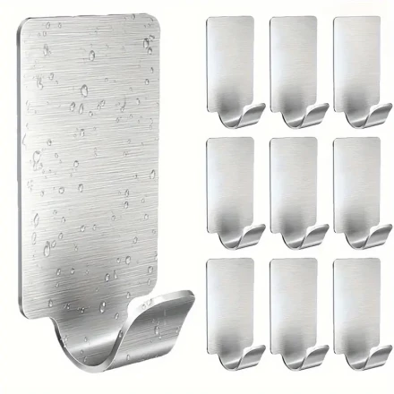 6pcs Stainless Steel Adhesive Hooks - Strong, Waterproof Wall Mount for Towels, Coats, Keys & More - Perfect for Kitchen & Bathroom, Towel Holder for Bathroom