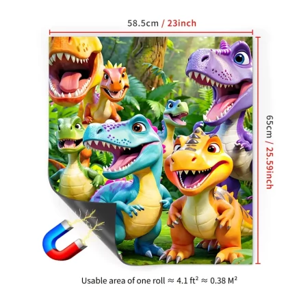 Dinosaur Kingdom Magnetic Dishwasher Cover Decal - 58.42x66.04cm PVC Vinyl Sticker for Kitchen Appliances, Farmhouse Decor