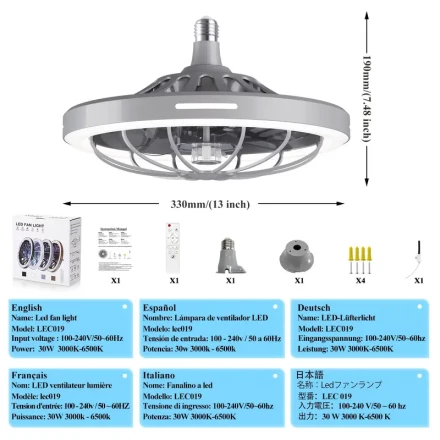 1pc 33.02cm Modern Ceiling Fan with Lights And Remote Control, E26/E27 Base Easy Install Socket Fan Light, 3 Speed Wind Adjustment, 3 Colors 3000-6500k Dimmable Smart LED Light for Bedroom, Kitchen, Living Room, Storage Room, Garage, Bathroom