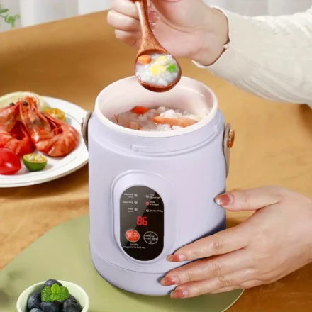 BALASHOV 800ml Smart Electric Cooker with EU Plug - Multi-Functional Health Pot, Rice & Slow Cooker, Ceramic Glaze Liner, 12-Hour Keep Warm, Portable Design for Porridge, Soup, Coffee - Purple, Portable Cooker