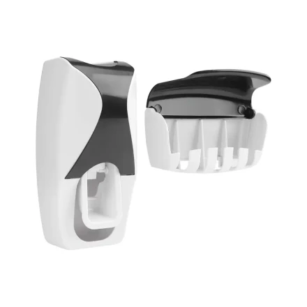 Wall-Mounted Toothbrush Holder with an Automatic Toothpaste Dispenser, Capable of Holding 5 Toothbrushes, No Power Required, Made of Plastic, a Great Helper for Bathroom Organization And Cleaning.