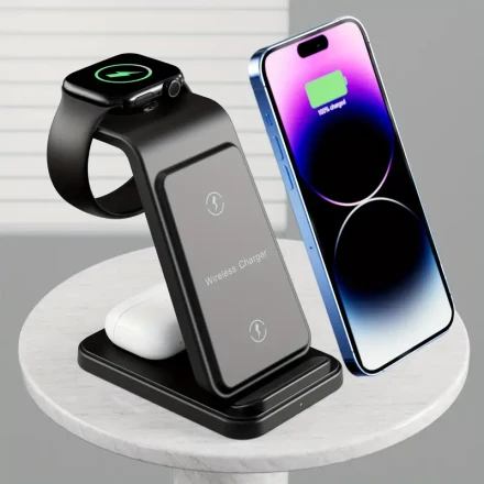 3in 1 Wireless Charger for Multiple Devices, High-Speed Wireless Charging Station Dock for Home and Office, for iPhone 16/15/14/13/12/11/Pro/Max/Mini/XR/XS/X/8, for iWatch 10/9/8/7/6/5/4/3/2/SE/Ultra, for AirPods 1/2/3/Pro