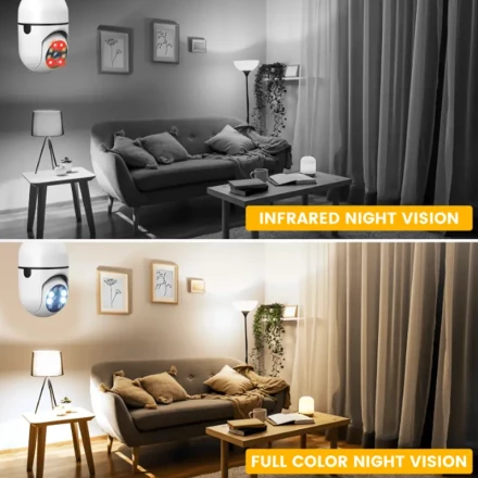 1 Light Bulb Safety Camera, E27 Light Bulb Camera with Automatic Tracking, Full-Color Night Vision, And Two-Way Audio Functions Ensures Home Safety