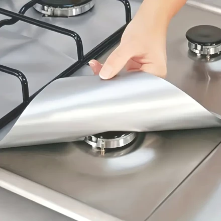 4pcs, Kitchen Reusable Furnace Cover Burner Protection Furnace Surface Protector Kitchen Cleaning Tool Accessories