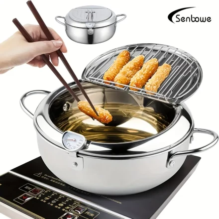 SENBOWE Deep Fryer Tempura Mini Deep Fryer With Fahrenheit Thermometer 304 Stainless Steel Fryer With Drain Rack, Suitable For Tempura Potato Chips, Fries, Fish, And Chicken