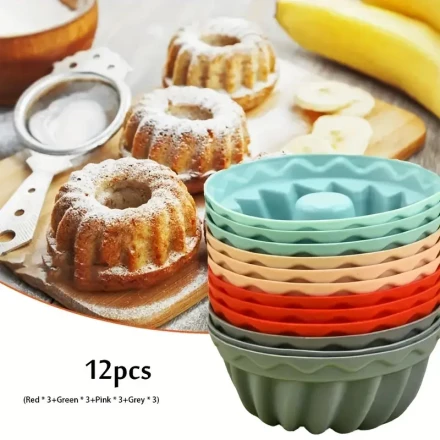 12pcs, Silicone Cake Mold, For Fluted Tube Cake Making, Baking Tools, Kitchen Gadgets, Kitchen Accessories