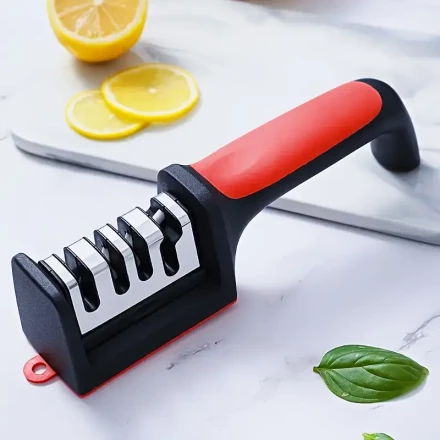Professional 4-Stage Knife Sharpener - Quick Recovery, Safe Design with Diamond & Ceramic Rods, Manual Metal Kitchen Tool for Home and Restaurant Use, No Power Needed, 1pc