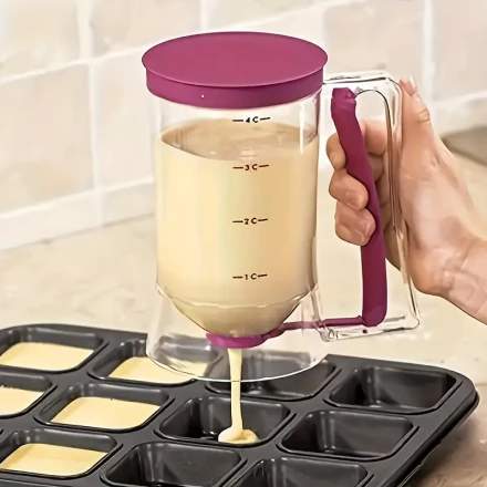 1pc Easy-Pour Cupcake Batter Dispenser with Measurement Markings - Non-Stick, Space-Saving Design for Perfect Cupcakes, Waffles, Cakes & Pancakes - Durable, Easy-to-Clean Plastic, Food-Safe for Kitchen Use