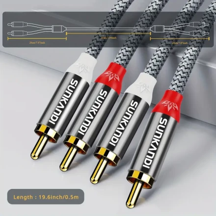 SUNKANDI RCA Cable, Featuring 2 RCA Male Connectors to 2 RCA Male Connectors, Designed for Audio Stereo Use with Home Theaters, Dvds, Tvs, Gaming Systems, And Speakers.