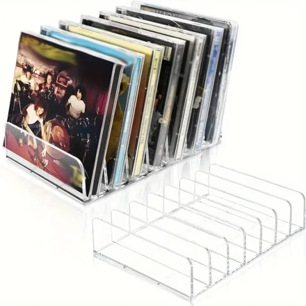 2pcs/pack New Style CD Holder, Clear Acrylic CD Organizers, CD Display Rack Holds Up to 14 Standard CD Cases for Media Shelf Storage and Organization