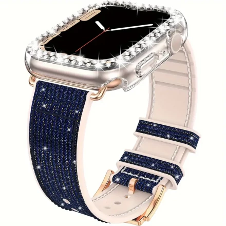 2-Pack Silicone Watch Bands with Rhinestone Accents, Adjustable & Color Changing, Hollow-Out Design, Compatible with Apple Watch Series 1-10/Ultra, Fitness & Casual Lifestyle, iOS 12.1-Compatible, Non-Water Resistant - Intelligent Watch Accessories