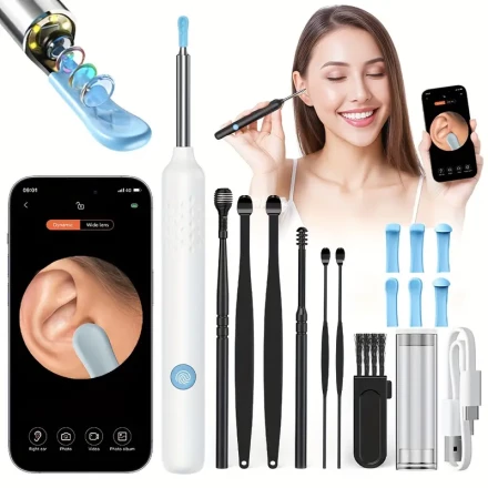 Smart Visual Earpick Kit with 7 Visual Earwax Cleaning Tools, 6 Replaceable Heads, 1080P HD Camera, Visible Ear Canal Hair, Rechargeable Earwax Scoop, Perfect Gift for Cleaning Ears