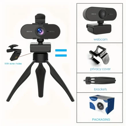 New for 2024 Full HD 1080P network computer webcam with microphone webcam, voice call webcam, conference webcam, student classroom webcam, game banding live computer webcam, video chat work webcam with privacy cover, with stand