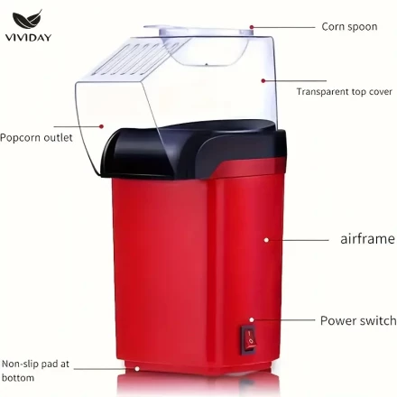 Electric Popcorn Maker, Popcorn Kernels, Made of Durable PP Material, No Batteries Required, Easy to Use, a Hot Air Popcorn Machine That Moms Can Trust, Oil-Free Cooking, a Healthier Automatic Popcorn Maker.