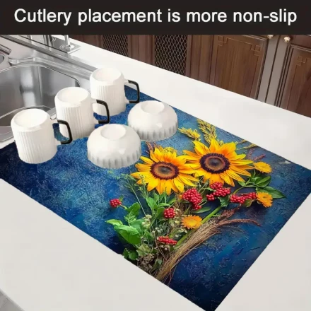 Stove Top Cover with Vibrant Sunflower Design - Durable Rubber, Anti-Scratch, Easy to Clean - Elegant Blue Background for Home, Garden, and Bathroom Decor, Stove Top Cover