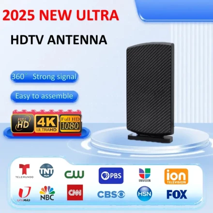 2025 HDTV 4K Indoor Antenna - High-Definition Digital Signal Booster, Long-Distance Reception, Supports HDTV, DVB-T2 & More