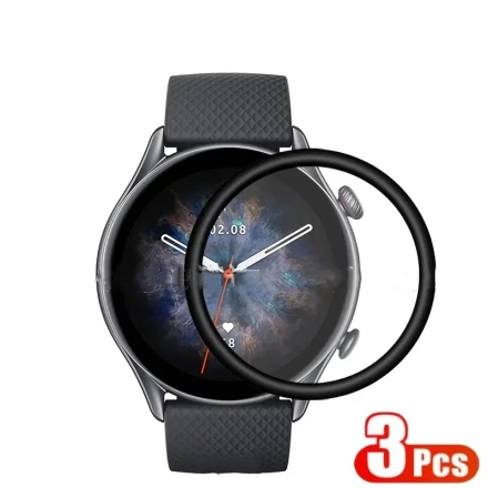 3-Pack 3D Curved Screen Protector for Amazfit GTR 4, Thermoplastic Polyurethane, 6H Hardness, Compatible with Huami Watch GTR 4, Scratch-Resistant, No Battery Required