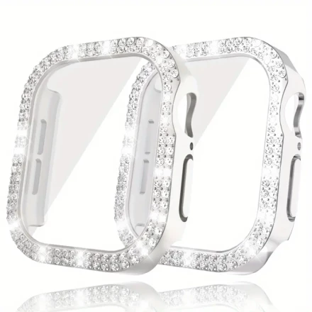 2pcs Glitter Diamond Rhinestone Screen Protector for Apple Watch Series 10, 42mm & 46mm, PC Hard Case with Scratch-Resistant, Lightweight Watch Cover for iWatch