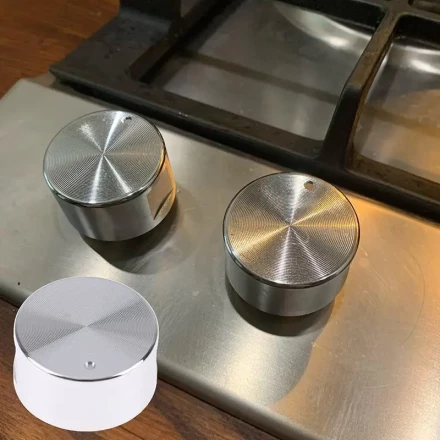 Set Of 5 Gas Stove Knobs, Circular Golden Control Switch, Designed For Safety Lock, Universally Replaceable, Kitchen Stove Rotating Accessory, Silvery, Durable Structure