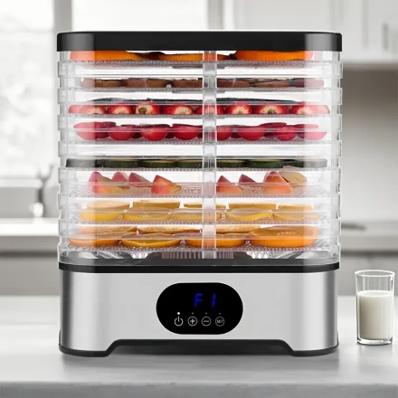 EU Household Dried Fruit Machine Food Dehydrator Digital Timer and Temperature Control LED Display Visual Rack Food Dryer Food and Meat Jerky Dehydrator Suitable for Fruits, Flower Tea, Dog Snacks, Herbal Medicine, Fish Jerky, Snacks, Meat, etc. Dehydrati