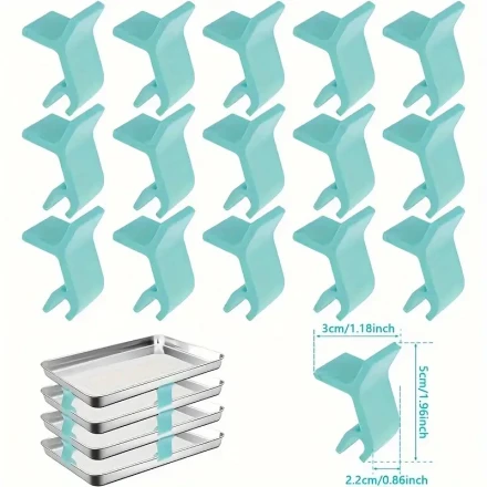 16pcs Aluminum Alloy Multi-Purpose Tray Stackable Rack for Baking Sheets & Deep Fryers - Space-Saving, Reusable with Blue Handles, Pinkish-Red Trays for Organized Kitchen Use, Kitchen Organization | Versatile Kitchenware | Secure Stacking, Kitchen Tray