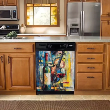 Dishwasher Replacement Decoration Kit - Kitchen Decor Magnetic Cover for Fridge Door, Panels, and Refrigerator Magnets, PVC Material, Colorful Artistic Design, Appliance Magnet Decal | Vibrant Design | Decorative Magnet, Dishwasher Parts And Accessories