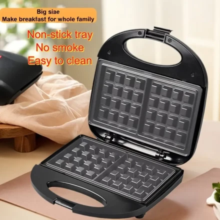 European Standard Plug Waffle Maker, Portable Breakfast Machine with Widened And Deepened Baking Tray, Non-Stick Coating for Easy Cleaning And Smoke-Free Cooking, 750W High Power for Rapid Heating on Both Sides.