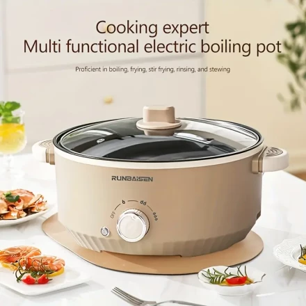 Double Layered Household Electric Boiling Pot with Steamer Multi Functional Electric Hot Pot with Frying, Steaming, Boiling And Boiling Functions Non Stick Inner Pot Electric Frying Pan Suitable for New Year'S Parties, Birthday Parties
