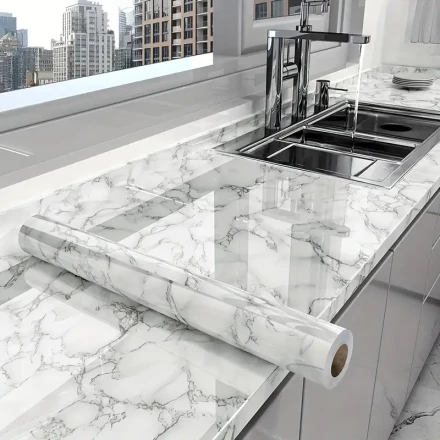 1pc Marble Pattern Self-Adhesive Kitchen Countertop Sticker, 200x40cm, Waterproof, Oil-Resistant, Heat-Resistant, DIY Renovation Wallpaper for Cabinets, Stoves, Range Hood