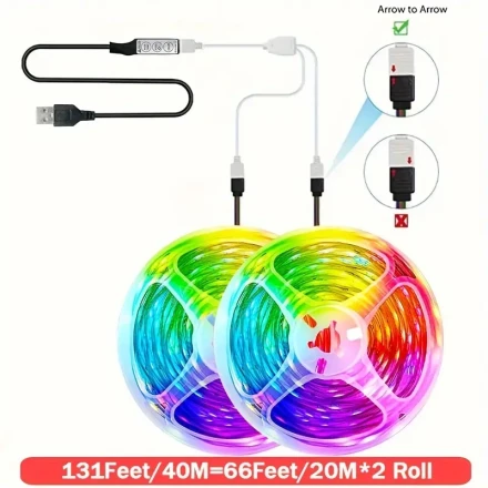 1M-40m LED Strip Light, TV LED Backlight USB RGB 3535 Color Strip, Sync Color-changing LED String, 44-key APP Control, 44-key Remote Control, APP Control, Decoration Night Light, for Home, Bedroom, Party, Festival(Remote Not Included Battery)