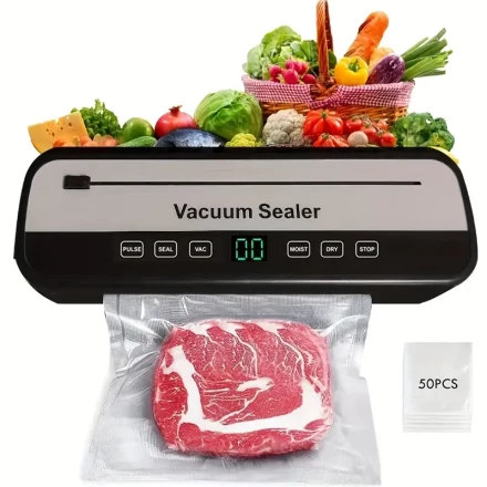 Sleek Electric Vacuum Sealer with Digital Display - Food Saver Storage Bag Sealing Machine, 220-240V, Type C Plug, Ideal for Kitchen Use