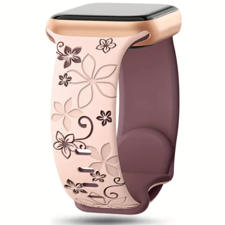 Engraved Floral Silicone Replacement Band for Apple Watch - Water-Resistant, Soft Sport Strap with Butterfly Clasp for iWatch Series SE/Ultra/10/9/8/7/6/5/4/3/2/1