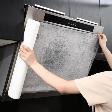 1 Roll Kitchen Oil Filter Mesh - High Temperature Resistant Non-Woven Fabric Smoke Dust Cover for Range Hood, No Battery Required