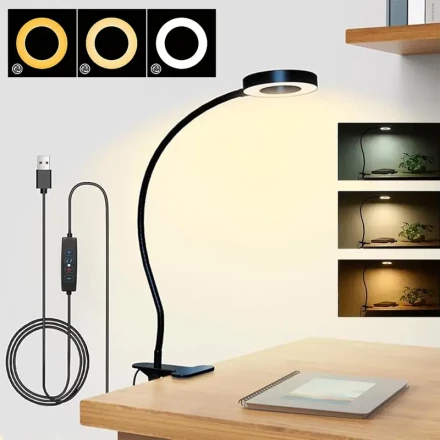 XBATE Adjustable LED Reading Light - Clip-On, 3 Color Modes & 10 Brightness Levels, Energy-Efficient Desk Lamp for Home, Office, and Travel