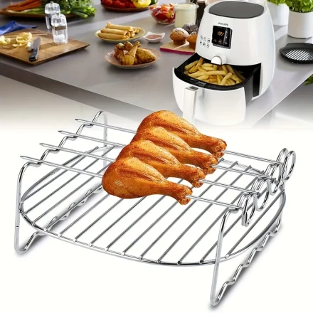 1 set Stainless Steel Air Fryer Rack with Roast Meat Picks - Perfect for Oven, Microwave, and Baking - Kitchen Accessory for Healthy and Delicious Cooking